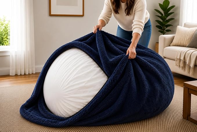 ULTIMATE SACK | 5 Ft Bean Bag Chair Replacement Cover Only | Navy Fur | Removable Washable Cover only by ULTIMATESACK