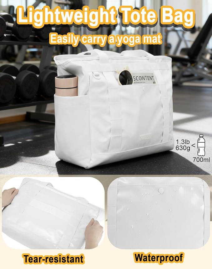 FHELAD Extra Large Glossy Tote Bag for Women, Beach Shoulder Bag 25L | Waterproof Sandproof, 15.6" Laptop Compartment, Luggage Strap, Work, Travel - Image 7