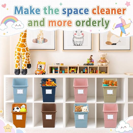 12 Pack Large Book Bins, Durable Magazine Organizer File Holder Plastic Book Storage Bins with Labels for Classroom Library Office, Desktop Organization, Bookshelf Categorization (Retro) - Image 6