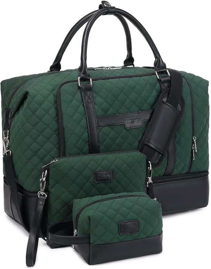 Weekender Bag, Large Travel Duffel Bag for Women, Carry on Overnight Bag with Shoe Compartment and Toiletry Bags by Stuery