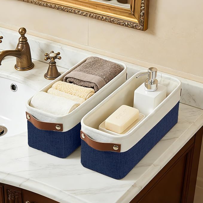 Small Fabric Storage Baskets, 15x6x5 inch Narrow Storage Bins 4-Pack Long Storage Basket for Organizing with Handles, Decorative Basket for Closets, Shelves, Toilet Paper, Navyblue - Image 4