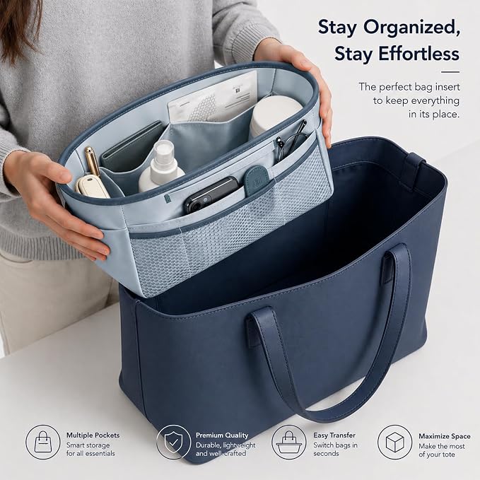 GIVLEFLY Purse Organizer Insert for Tote Bag, 11.42 Inch Satin Bag Organizer, Multi Pocket Handbag Organizer for Everyday Totes - Image 5
