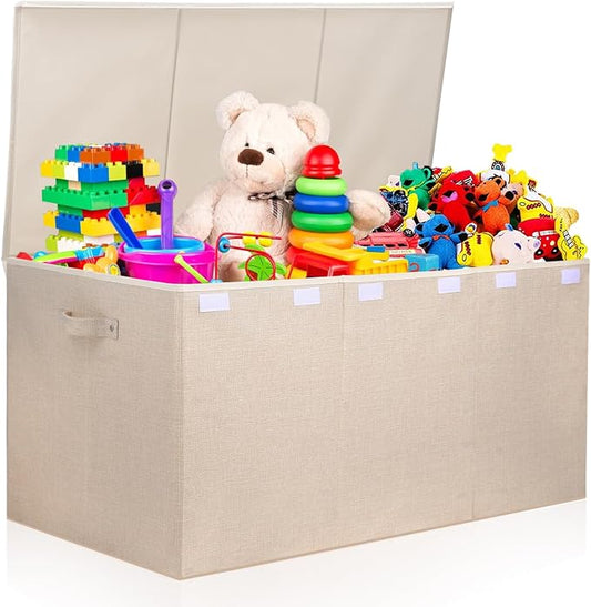 167L Large Toy Box Chest Storage with Lid, Collapsible Kids Toy Storage | Toy Chest with with Removable Divider for Kids, Boys, Girls, Nursery, Living Room, Bedroom, 35.5"x17" x17" (Linen Beige) by popoly