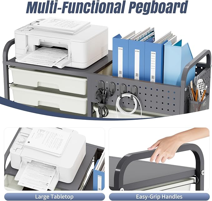 14 Drawer Rolling Storage Cart with Tabletop and Pegboard for Crafts Grey | Easy Setup, Large Capacity, Sturdy Build, Smooth Mobility, For classroom, office and dorm supplies - Image 7