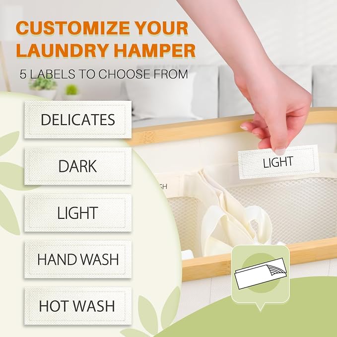 145L Laundry Hamper with Lid, 3 Section Laundry Basket with 3 Removable Bag | Clothes Hampers for Laundry with Bamboo Frame Handle, Large Dirty Clothes Hamper for Laundry Room, Bathroom, Bedroom, Beige - Image 4
