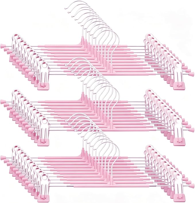 Pants Hangers with Clips, 30 Pack, Pink 12 Inch | Heavy duty, space saving, non-slip, adjustable, for men women's skirts,trousers, jeans & shorts by Unknown