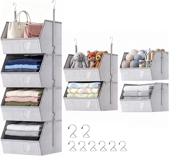 4-Tier Hanging Closet Organizer, Detachable Hanging Storage Shelves with Reinforced Side Panels, Hanging Closet Organizer for Clothes, Sweaters, Towels, Socks & Accessories, Gray by Unknown