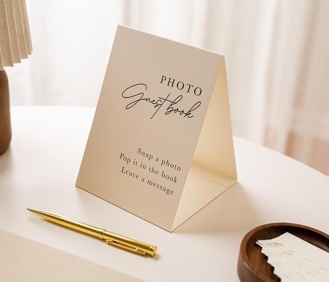 Real Linen Guest Book Set - 11.5 x 8.5 Embossed Guestbook for Weddings, Showers, Events, Blank & Lined, Comes with Sign, Pen, Box and Photo Sleeves, 120 Pages (Beige) - Image 9
