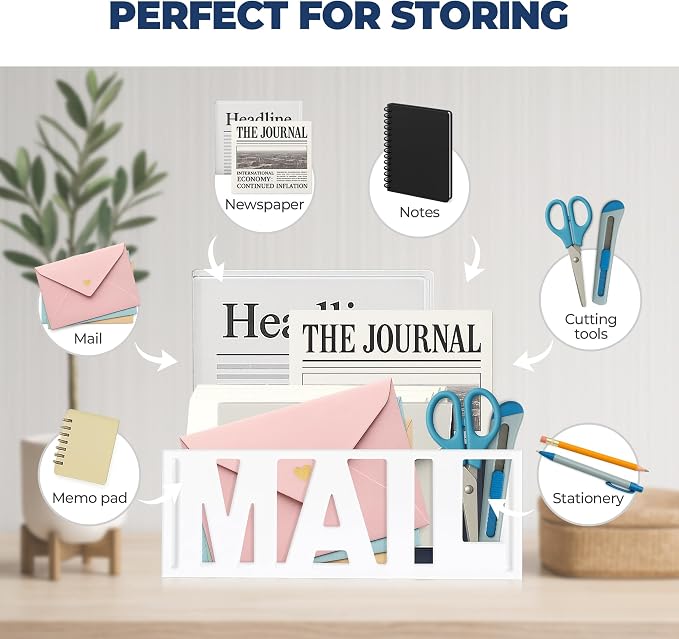 Mail Organizer Countertop, Desk or Wall Mail Holder for Bill Storage, White | Bills, Envelopes, Documents & Receipts - Image 2