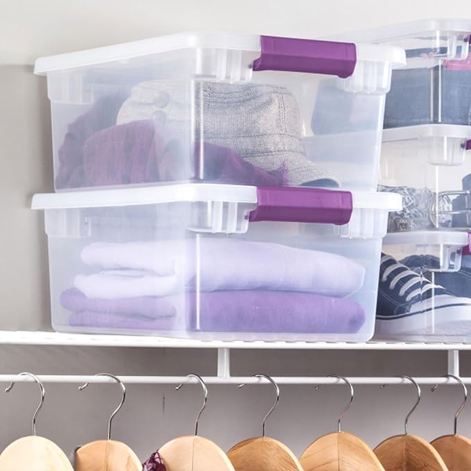 Sterilite 24-Pack ClearView Latch Box, Stackable Storage Organizer Bins for Home, 15 Quart | Clear Plastic Organizers with Color Accent Latches for Closet, Bedroom, Shelving Units, Dorm Room and Home Organization - Image 7