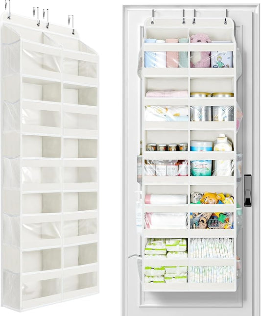 Yecaye 5-Tier Over The Door Organizer Dual-Column, 80lbs Load Extra Large Over the Door Storage of 10 Compartments, Heavy Duty Door Organizer Hanging for Dorm Bathroom Pantry, Cream White, 1 Pack by Yecaye