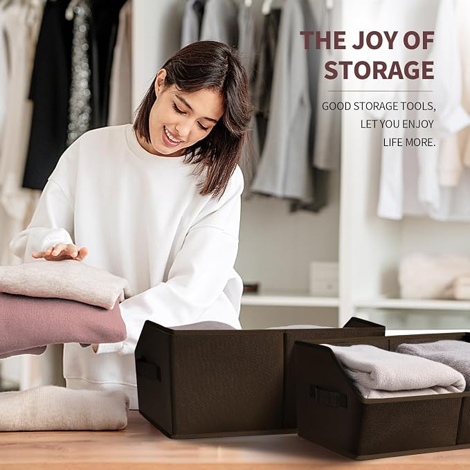 Trapezoid Closet Storage Bins - Large Fabric Baskets for Organizing, Storage Baskets for Shelves, Cube Organizer Bins for Home, Closet, Dorm, 6 Pack, Brown - Image 6