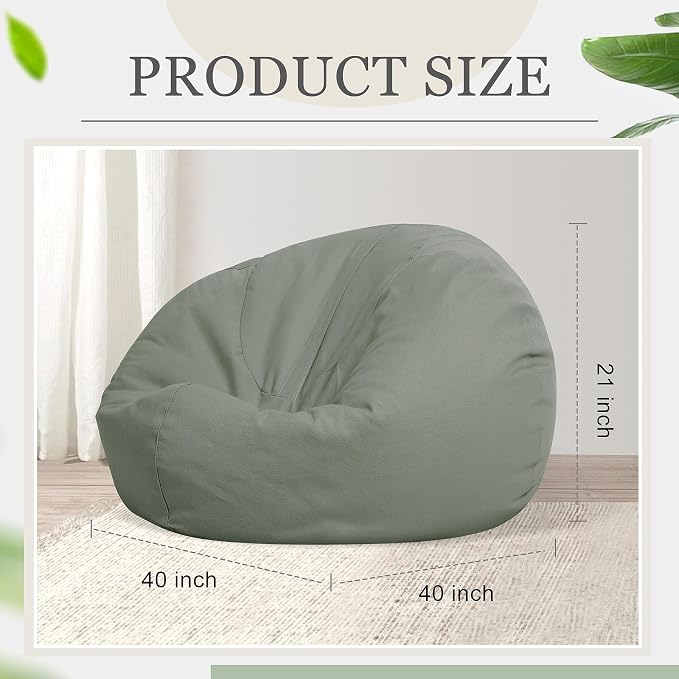 Sliner 2 Pcs Large Stuffed Storage Bean Bag Chair Cover for Kids Adults (no Filler) Stuffable Zipper Beanbag Cover for Organizing Plush Toys or Memory Foam(Khaki and Army Green) - Image 2