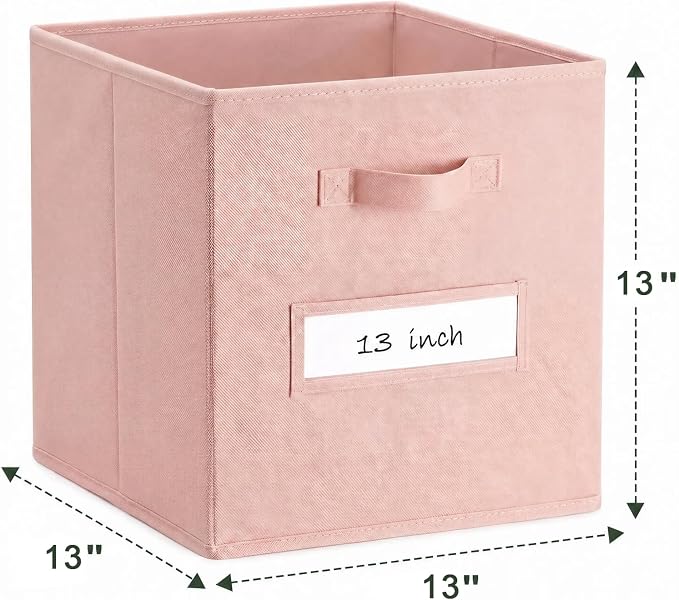 Storage Bins,13" Cube Storage Bin with Labels,10pcs,Pink | Fabric Storage Cubes for Shelves,13 Inch storage cube bins with 10 Labels Window Cards & a Pen. - Image 3