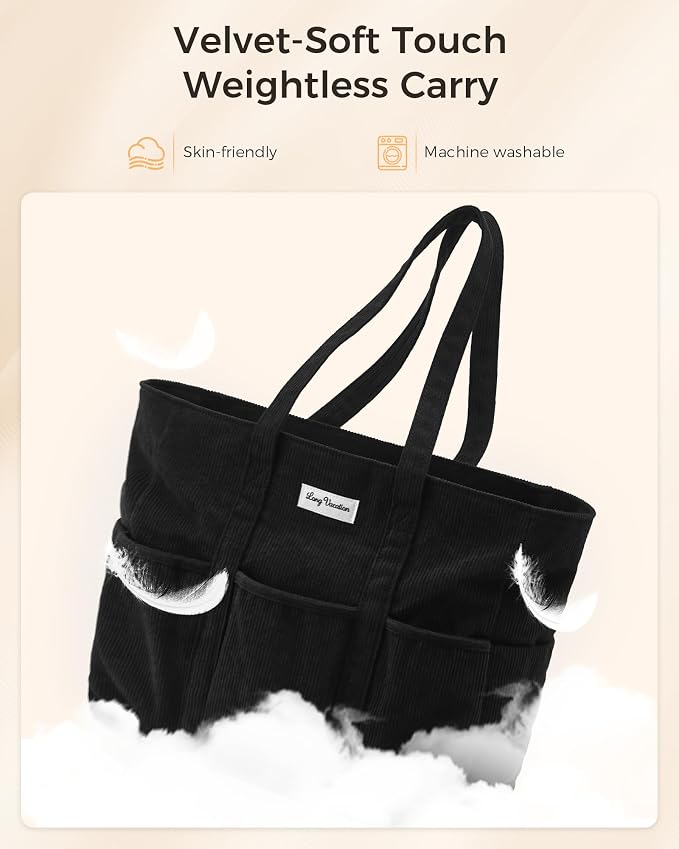 LONG VACATION Corduroy Tote Bag for Women, 16 Pockets Large Work Laptop Bag | 15.6" Laptop Compartment, 40oz Cup Holder, Lightweight, Washable, Teacher Nurse Bag for Office School Travel Gym College - Image 8