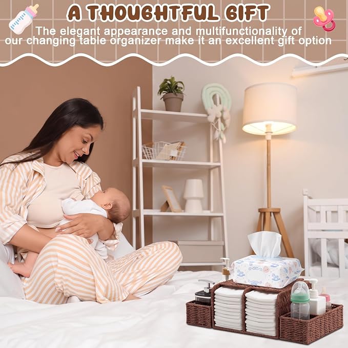 Large Wicker Diaper Caddy Organizer, Detachable Modular Changing Table Organizer for Nursery, Woven Diaper Storage Dispenser Basket for Nursery Diapering Baby Essentials Gift(Brown,Paper) - Image 6