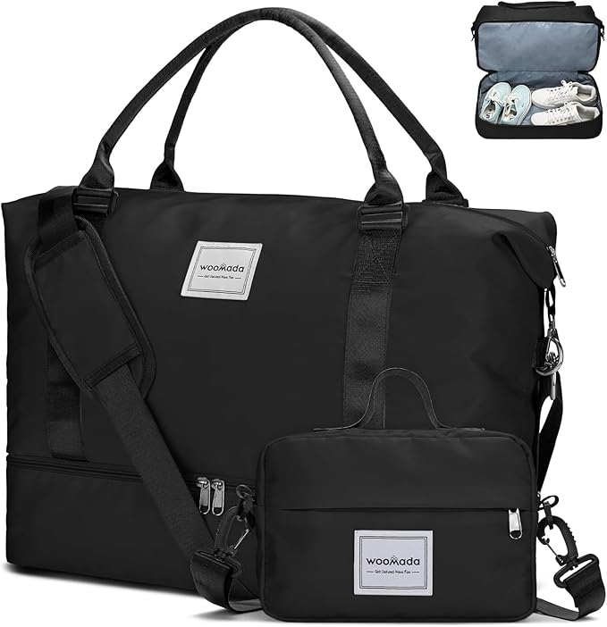 WOOMADA Weekender Overnight Bag for Women, Shoulder Travel Duffel with Shoes Compartment,Gym Bag with Toiletry Bag by WOOMADA