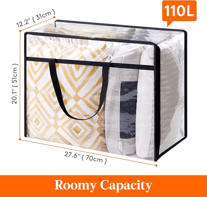 Lifewit 2 Pack Clear Clothes Storage Bags, 110L Plastic Blanket Storage Bag, Vinyl Foldable Moving Bags with Zipper, Closet Organizers and Storage Containers for Bedding, Duvet, Comforter - Image 4