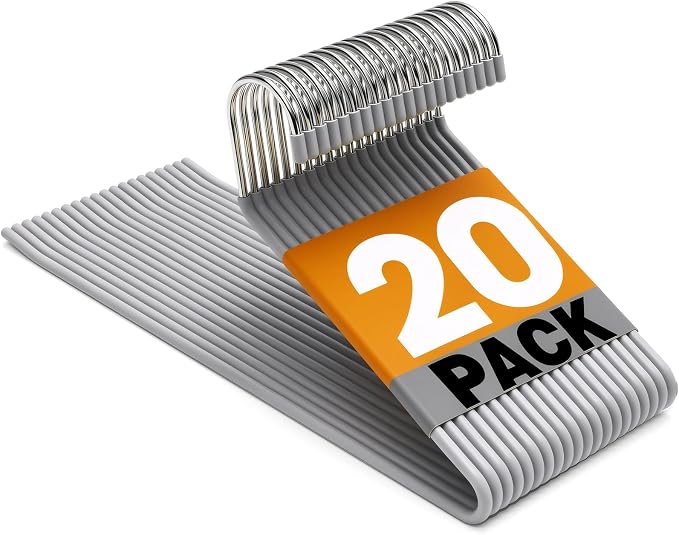Korpai 20-Pack Open Ended Pants Hangers,Non Slip Space Saving Jean Hanger | No Creases Rubber Coating Heavy Duty Metal Pants Hangers,Trouser Hangers for Jeans,Slack,Skirt,Scarf,Blanket,Ties ect,Grey by DoWhatYouWanttoDo
