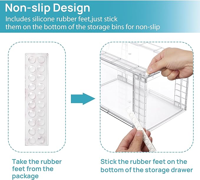 Vtopmart 4 Pack Stackable Clear Pantry Storage Drawers, Large | Large Clear Drawers with Handles. Stackable, Easy to Assemble, Non-slip and Sturdy for Pantry, Kitchen, Cabinet & Bathroom. - Image 7
