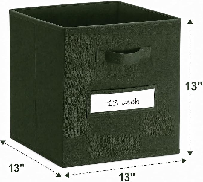 Storage Bins,13 Inch Cube Storage Bin with Labels,6pcs,Dark Green | Fabric Storage Cubes for Shelves,13 Inch storage cube bins with 6 Labels Window Cards & a Pen. - Image 3