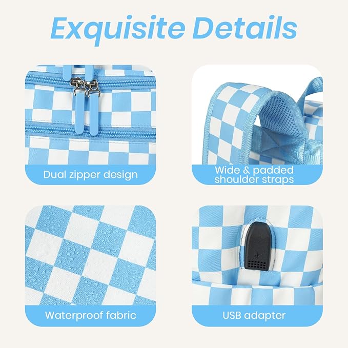 FHELAD Checkered Diaper Bag Backpack with Changing Pad & Stroller Clips | Baby Diaper Bag, Baby Shower Gifts, 4 Insulated Bottle Holders, Wet Wipe Pocket, Luggage Strap - Image 4