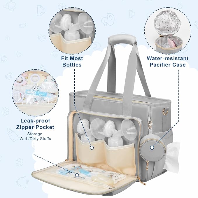 GDNasist Diaper Bag Tote, Large Travel Hospital Bag for Labor Delivery | Baby Bag with Pacifier Case, Large Capacity Travel Diaper Case with Changing Pad & Stroller Clips - Image 5