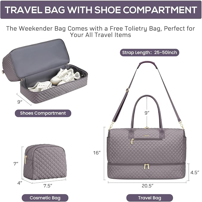 Large Weekender Bag for Women Travel: Overnight Bag with Shoe Compartment | 40L Capacity for 5 Day Trip Waterproof Durable Toiletry Bag Wet Pocket for Damp Items Suitable for Weekend Trips Hospital - Image 3