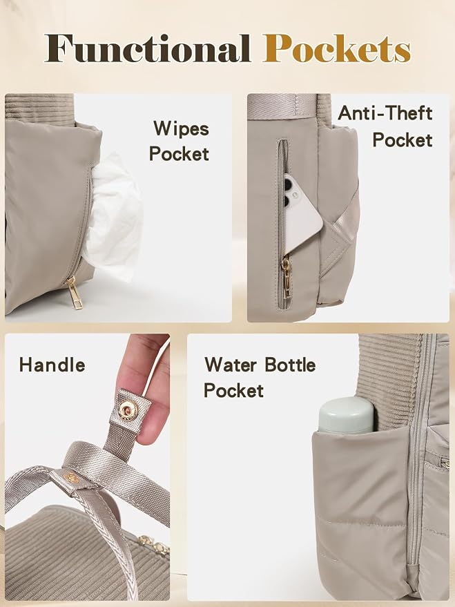 MOMINSIDE Diaper Bag Backpack Large Baby Diaper Bag With 15 Pockets,Patchwork Baby Travel Bag Organizer for Mom,4 Insulated Pockets,Changing Pad,Brown - Image 4