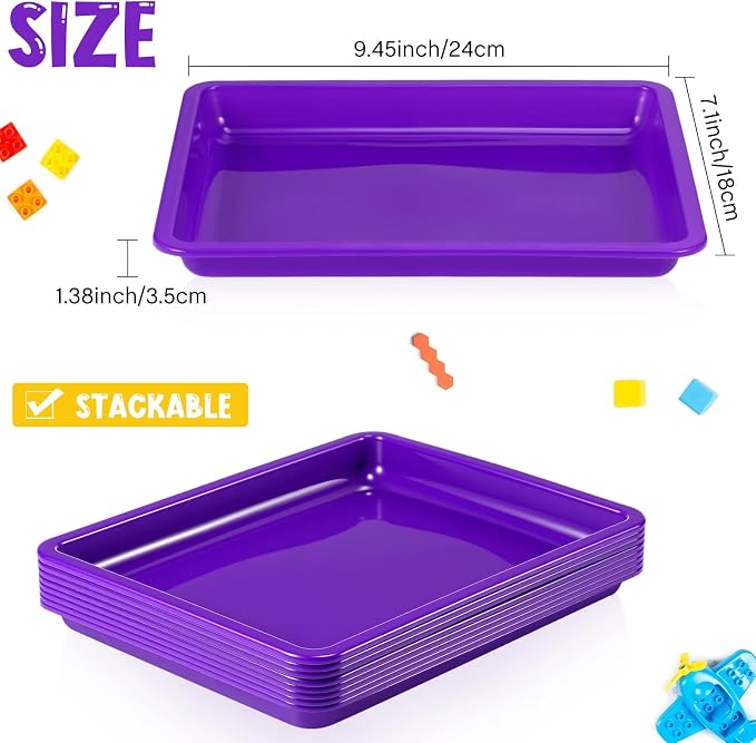 Maitys 24 Pcs Plastic Art Tray 11x8.7x1 Inch Activity Craft Tray,Purple | Classroom Serving Trays, Stackable Storage, Sand Trays for School Painting Beads Crafts DIY Projects - Image 3