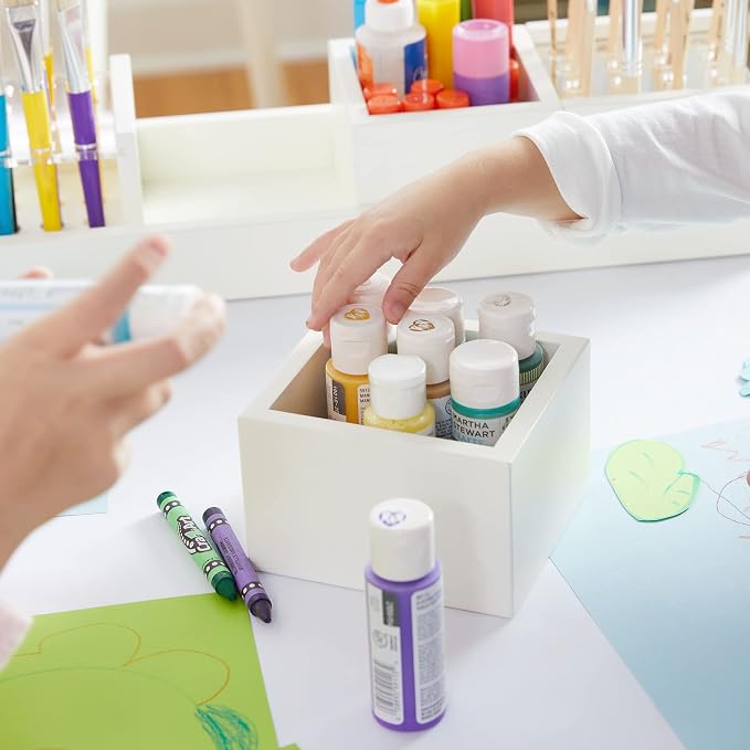 Martha Stewart Crafting Kids' Accessory Tray - Linen White: Wooden Paintbrush Storage with 4 Compartments, Crayon Marker and Pencil Organizer for Desk - Image 5
