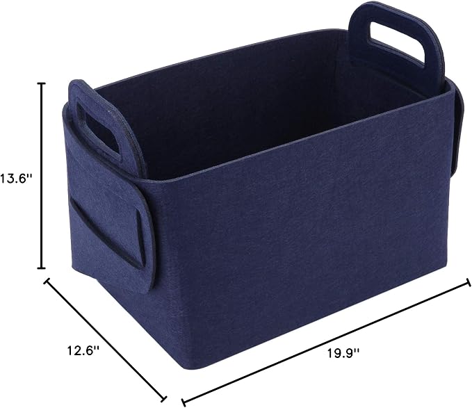 Storage Basket Felt Storage Bin Collapsible& Convenient Box Organizer with Carry Handles for Office Bedroom Closet Babies Nursery Toys Laundry (Navy Blue, 19.9inch（L）×13.6inch（W）×12.6inch（H）) - Image 8