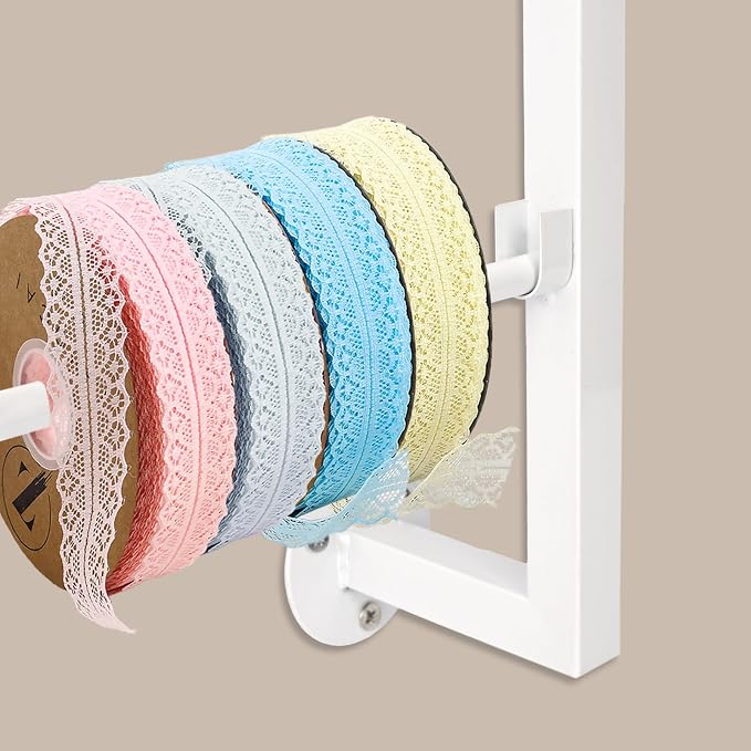 Yonynise Ribbon Storage Organizer,Wall Mounted Ribbon Holder Rack,7 Tier Large Capacity Metal Ribbon Storage for Craft Room,Flower Shop,Cake Shop,Gift Wrapping Paper,White - Image 3
