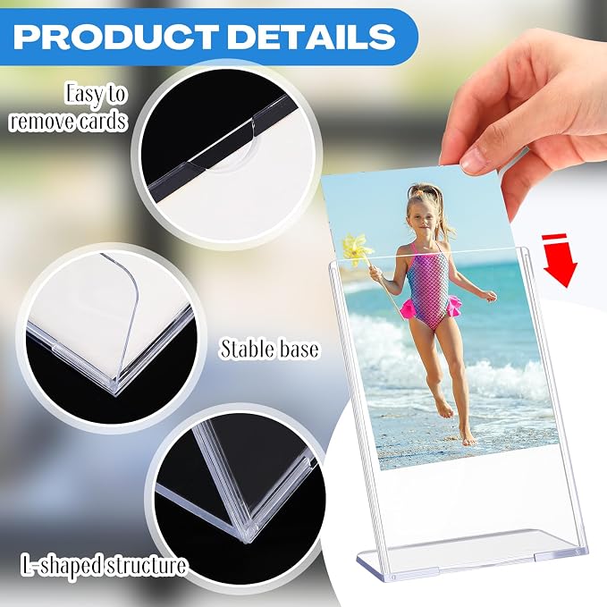 Maitys 50 Pack 4x6 Acrylic Picture Frame Clear Frame Bulk | Vertical Photo Self Standing Brochure Holders Price Display Signs L-shape Frames for Wedding, Restaurant, Office, Desktop - Image 3