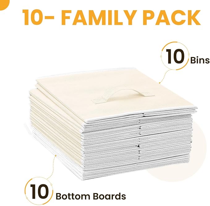 Large Storage Cubes, 13 Inch Cube Storage Bins for Shelves Closet Nursery Bedroom - 10 Pack Collapsible Storage Baskets with Handles - Fabric Bins for Organizing Magazines Clothes Toys (Beige) - Image 7