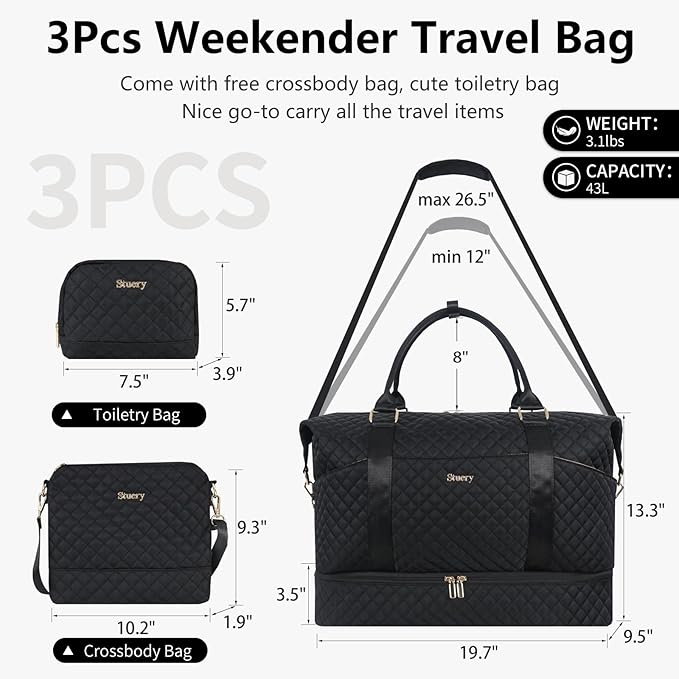Weekender Bag, Large Travel Duffel Bag for Women, Carry on Overnight Bag with Shoe Compartment and Toiletry Bags - Image 2