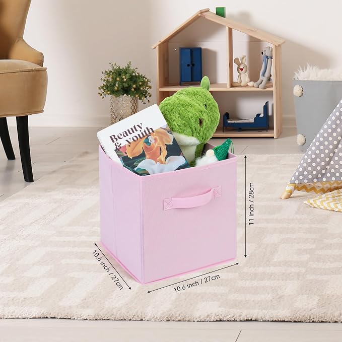 Life Hacks Fabric Storage Bins 8 Pack 11 inch Foldable Storage Cubes with Reinforced Handles Fun Colored Durable Cube Storage Bin for Home, Playroom, Closet Organizers and Storage, Pink - Image 2