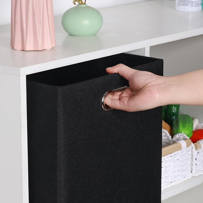 13x13 Storage Cubes Basket Containers for Shelf Cabinet Bookcase Boxes | Foldable Fabric Cube Storage Boxes with 2 Handles, Ideal for Shelves, Closets, and Clothes, Set of 4 (Pure Black-1200D) - Image 6