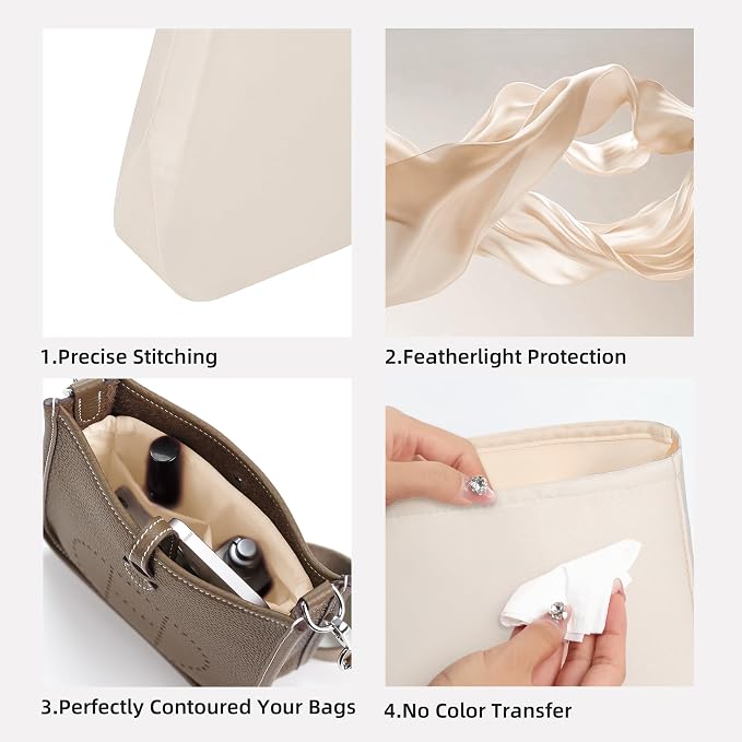 DGAZ Silky Purse Organizer Insert Fits Evelyne TPM/PM/GM/TGM Bags, Luxury Handbag & Tote Organizer, Simplicity bag organizer（Craie,PM） | Soft and Lightweight,Perfect Fit,Multi-pocket Storage,Bag Protector,Luxury Bag Care,Handmade,for Smooth Bag Organizer - Image 3