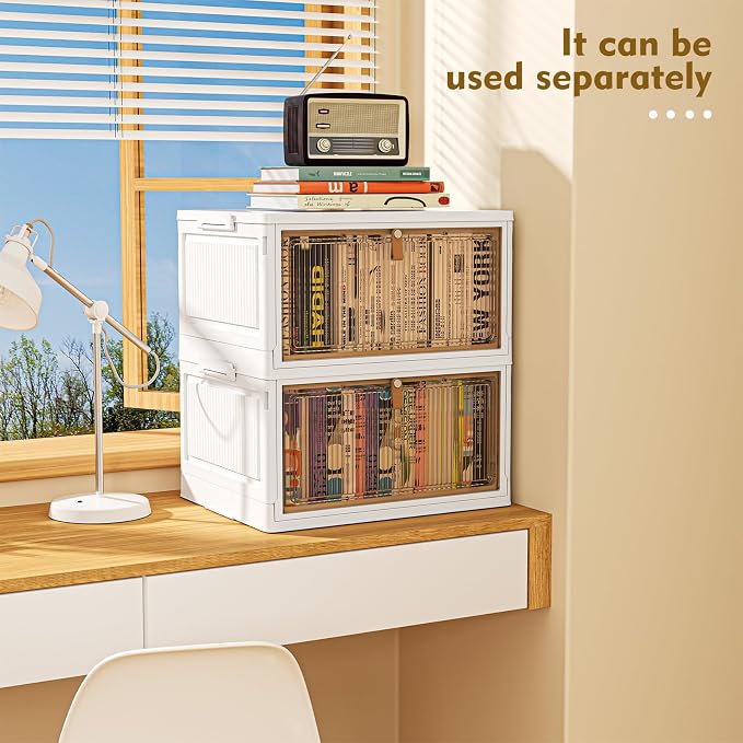 4 Tier Plastic Storage Bins with Lids 28QT, Stackable, Wheeled, Collapsible, Closet Organizers for Living Room, Office, Dorm - Image 6