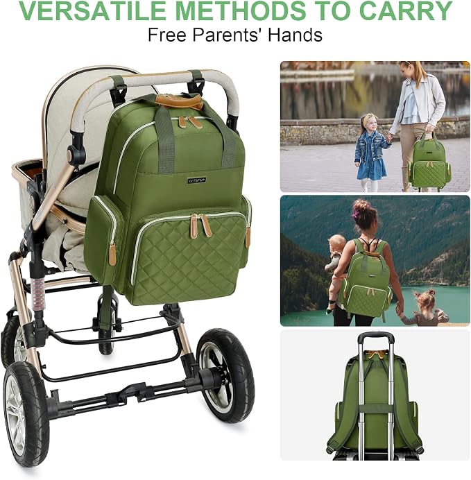 Diaper Bag Backpack with Changing Station, Baby Diaper Organizer Travel Bag | Large Capacity Diaper Bag for Moms Dads - Fold Out Changing Pad, Insulated Pockets, Stroller Straps, Baby Eessentials - Image 6
