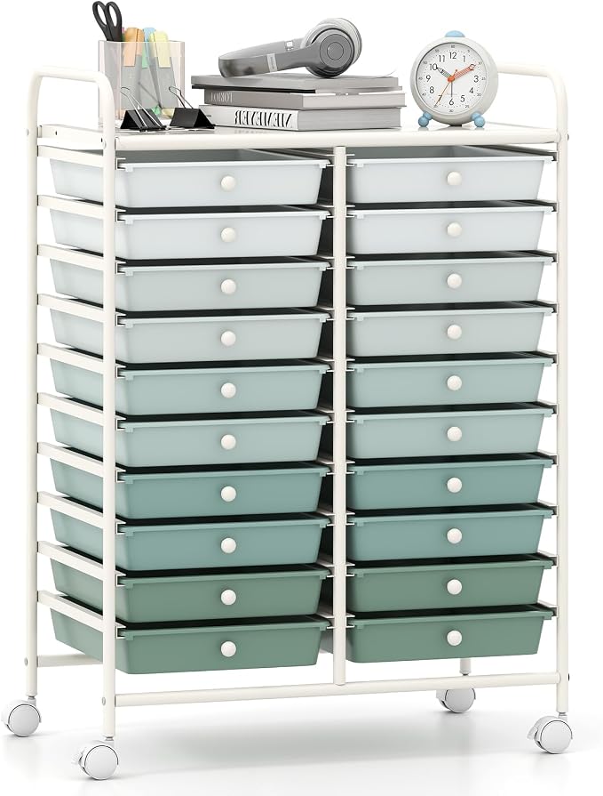 Giantex 20 Drawers Rolling Cart, Mobile Storage Drawer Cart, Classroom Organizer Cart for Office School Supplies Tools Scrapbook Paper Craft Small Printer, Utility Cart on Wheels, Green Gradient by Giantex