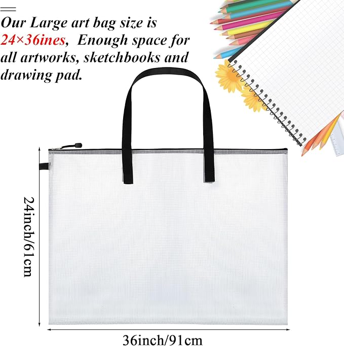 Frienda 10 Pieces Art Portfolios Bags Waterproof Portfolios Posters Storage Supply Bags with Zipper and Handle for Art Artworks, Bulletin Boards, Charts and Teaching for Back to School (24x36 Inches) - Image 2