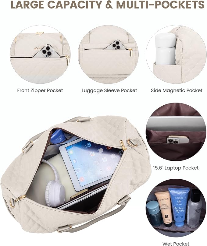 LOVEVOOK Travel Duffle Bag for Women, Weekender Overnight Bag with Shoe Compartment, Carry on Bag with Toiletry Bag, Gym Duffel Bag with Wet Pocket, Hospital Bags for Labor and Delivery 3 Pcs Set - Image 3