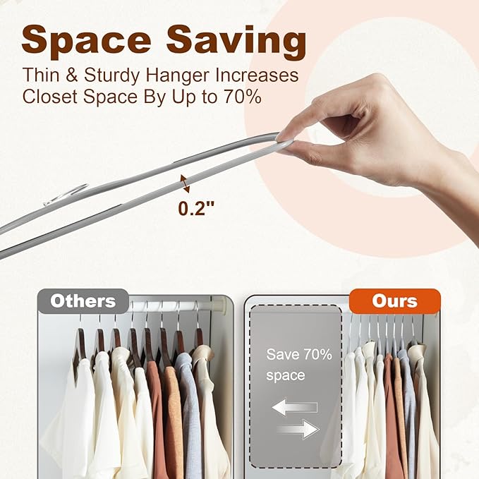 HOUSE DAY Non Slip Plastic Clothes Hangers 100 Pack with Rubber Pads, Grey | Space-Saving 0.2-Inch Slim Design; Heavy-Duty and 360° Swivel Hooks Keep Shirts, Coats, Suit, Blouse and Pants Organized - Image 5