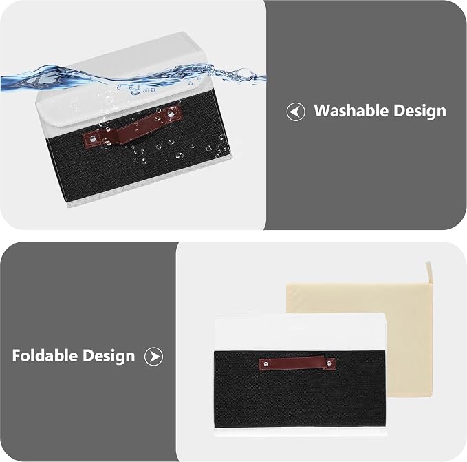 ANMINY Fabric Storage Box Bins with Lids, Black White, 13"x9"x7.9", 2 Pack | Keepsake Memory Storage, Cotton Linen, PP Board Reinforced, Washable, PU Handles, Foldable & Stackable, Decorative, Medium - Image 3