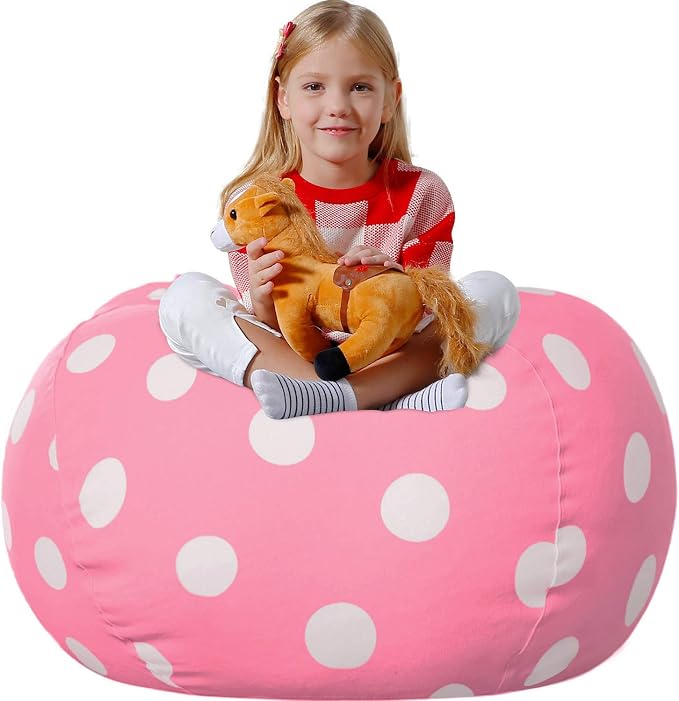 Aubliss Stuffed Animal Bean Bag Storage Chair | (Light Pink Dot, Medium (32'')) by Aubliss