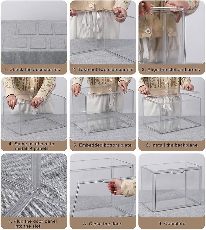 GUDEMAY Large Clear Stackable Acrylic Storage Bins with Door, Dustproof Figure Collectibles Display Case, Football & Motorcycle Helmet Showcase, Basketball, Sports Memorabilia Organizer (XL, Count, 3) - Image 10