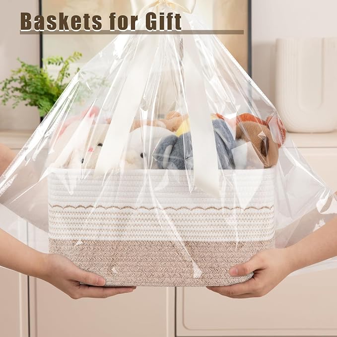OIASKET 4 Pack Storage Baskets for Organizing, 15.75''x11.8''x7.87'', Decorative Cotton Rope Baskets for Shelves, Small Woven Basket for Toys, Books and Towels, Brown&White - Image 7