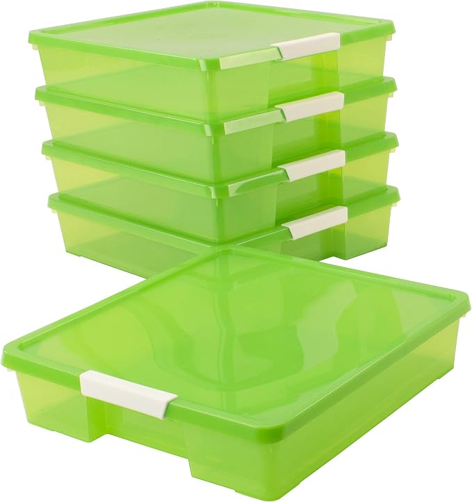 Storex Classroom Craft Project Box – Stacking Plastic Organizer Fits 12x12 Scrapbooking Paper, Green, 5-Pack (63207U05C) - Image 4